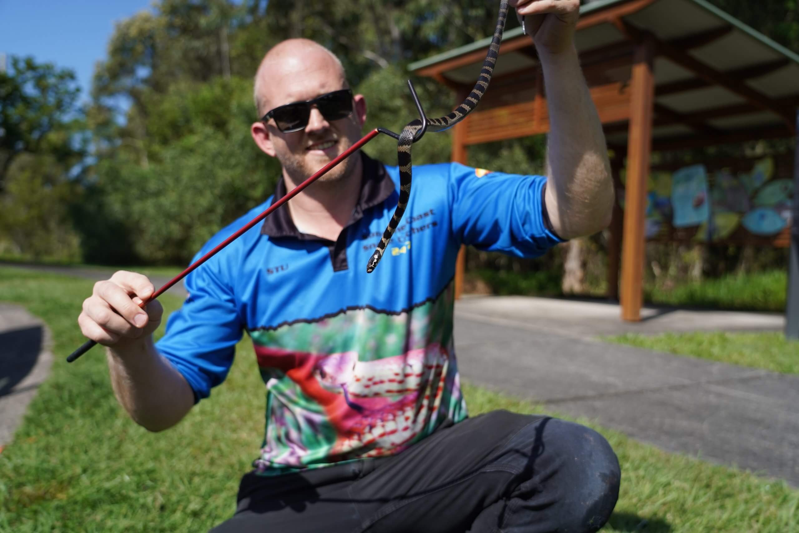 Stuart holding a Stephen's Banded Snake