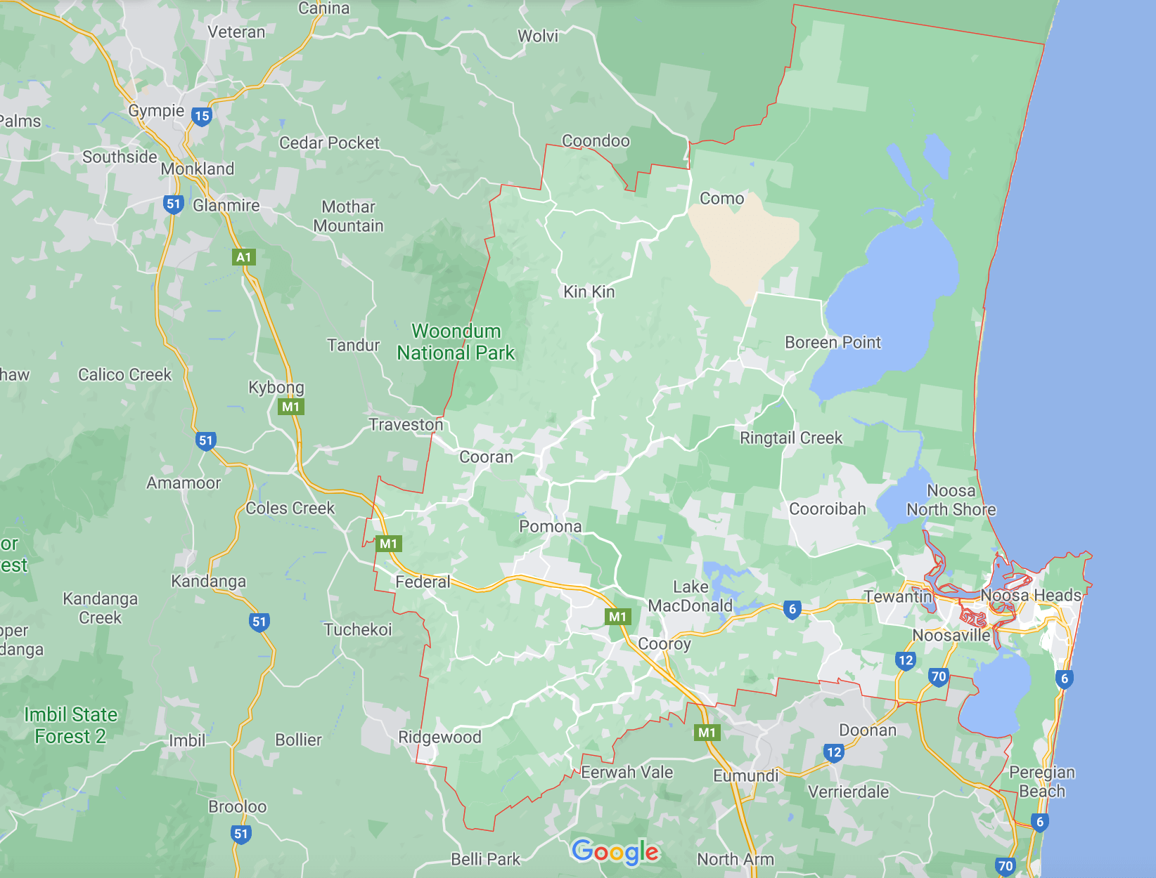 Areas Covered Map Noosa Area