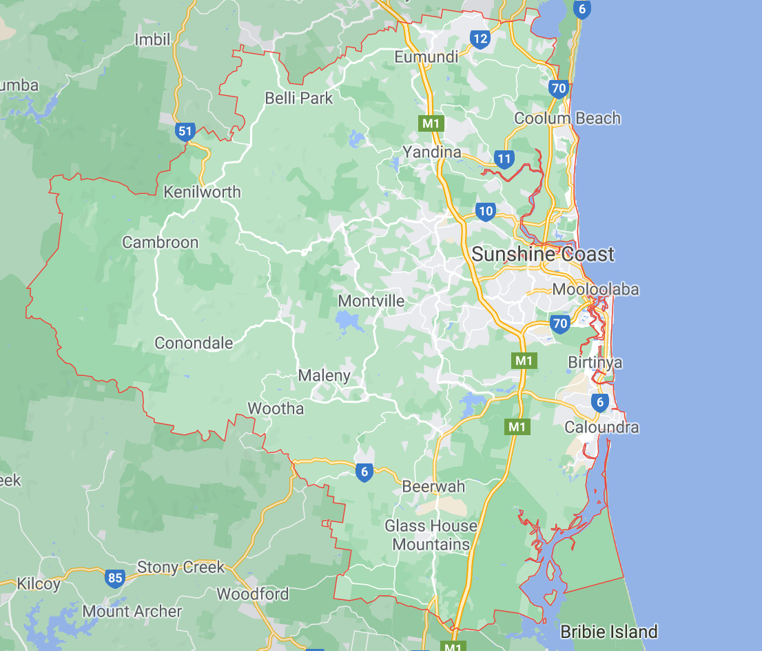 Areas Covered Map Sunshine Coast Area
